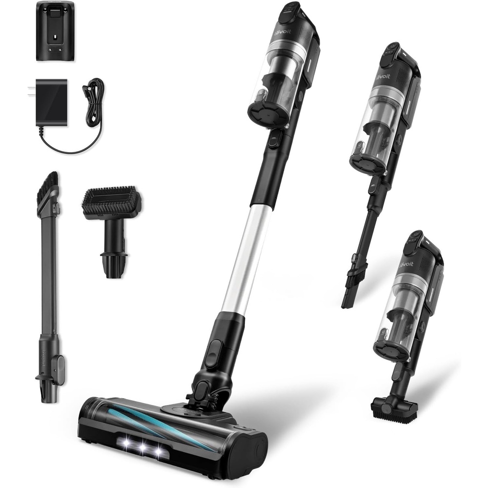 image:imageLevoit VortexIQ Cordless Vacuum Cleaner for Pet Hair 50Min Runtime Powerful Suction NeoSight Green Light Dust Reveal AntiTangle Brush SelfStanding 180 LayFlat Design HEPA FilterCarbon Black