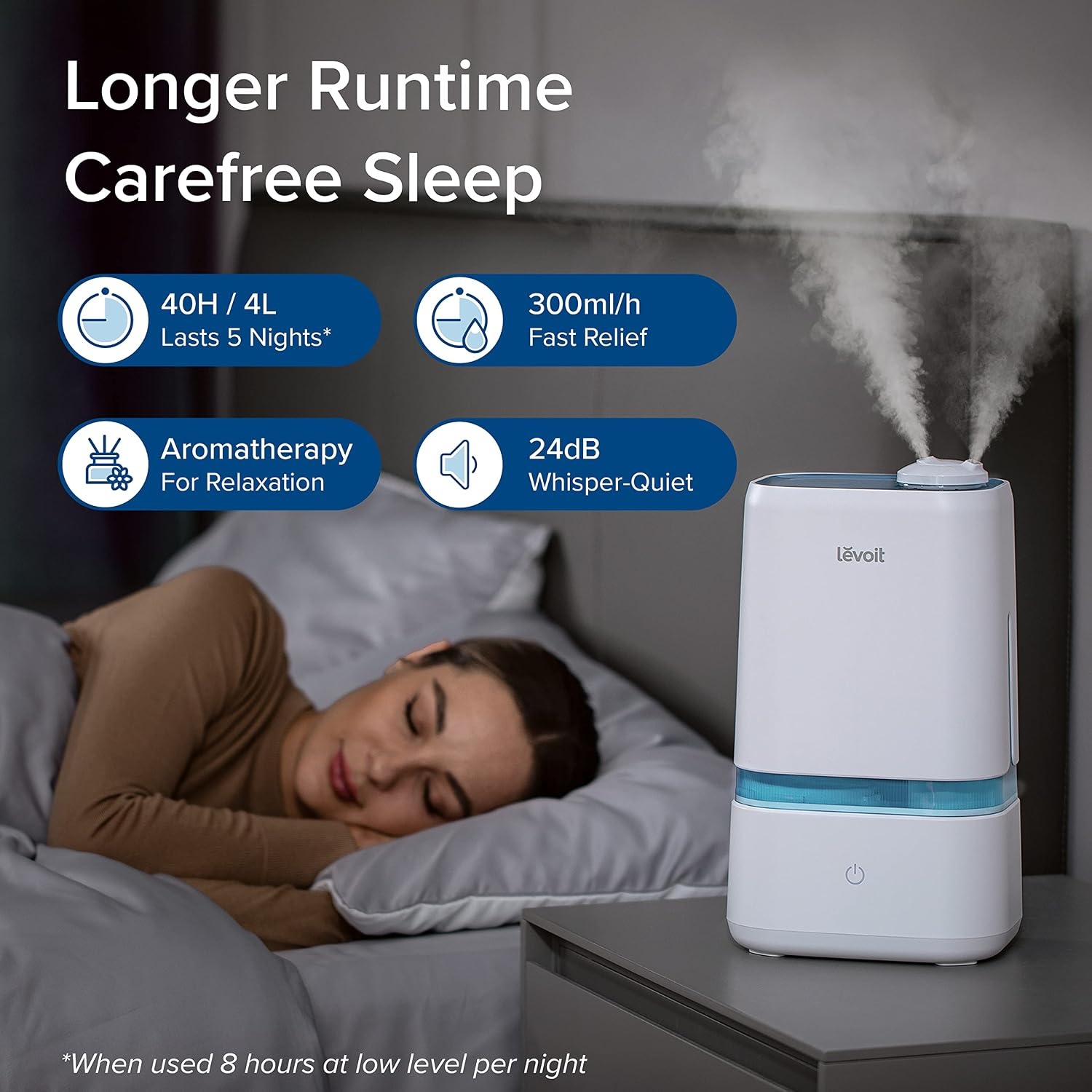 image:imageLEVOIT 4L Humidifiers for Bedroom Large Room amp Essential Oil Diffuser Quiet Cool Mist for Home Baby and Plants Last up to 40Hours Dual 360 Rotation Nozzles Handle Design Auto Shut Off BlueWhite