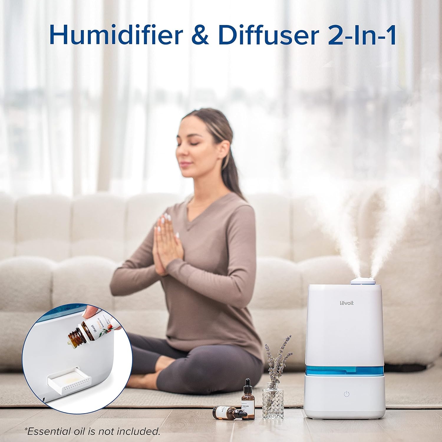 image:imageLEVOIT 4L Humidifiers for Bedroom Large Room amp Essential Oil Diffuser Quiet Cool Mist for Home Baby and Plants Last up to 40Hours Dual 360 Rotation Nozzles Handle Design Auto Shut Off BlueWhite
