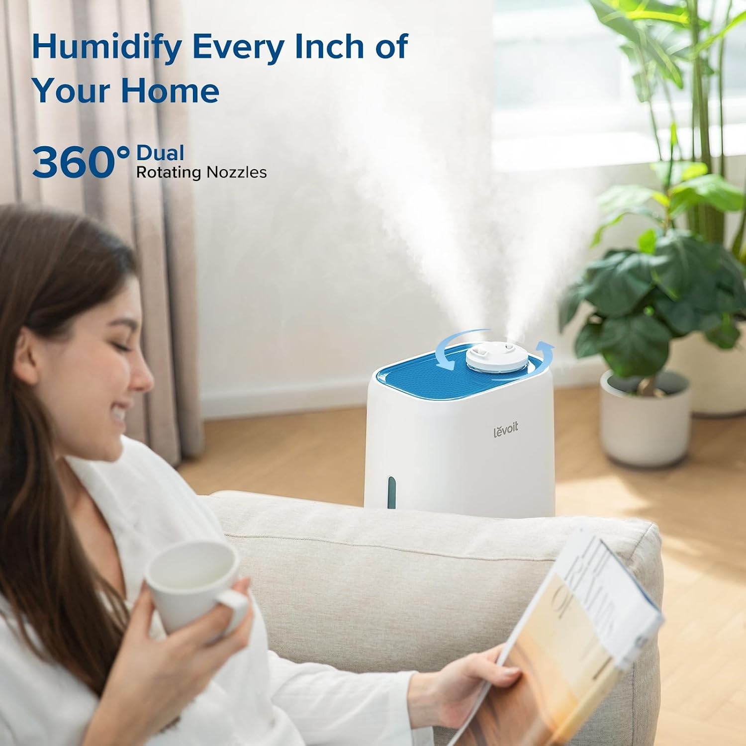 image:imageLEVOIT 4L Humidifiers for Bedroom Large Room amp Essential Oil Diffuser Quiet Cool Mist for Home Baby and Plants Last up to 40Hours Dual 360 Rotation Nozzles Handle Design Auto Shut Off BlueWhite