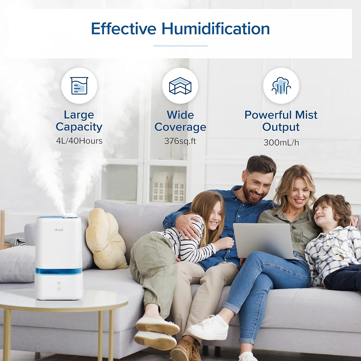image:imageLEVOIT 4L Humidifiers for Bedroom Large Room amp Essential Oil Diffuser Quiet Cool Mist for Home Baby and Plants Last up to 40Hours Dual 360 Rotation Nozzles Handle Design Auto Shut Off BlueWhite and Blue