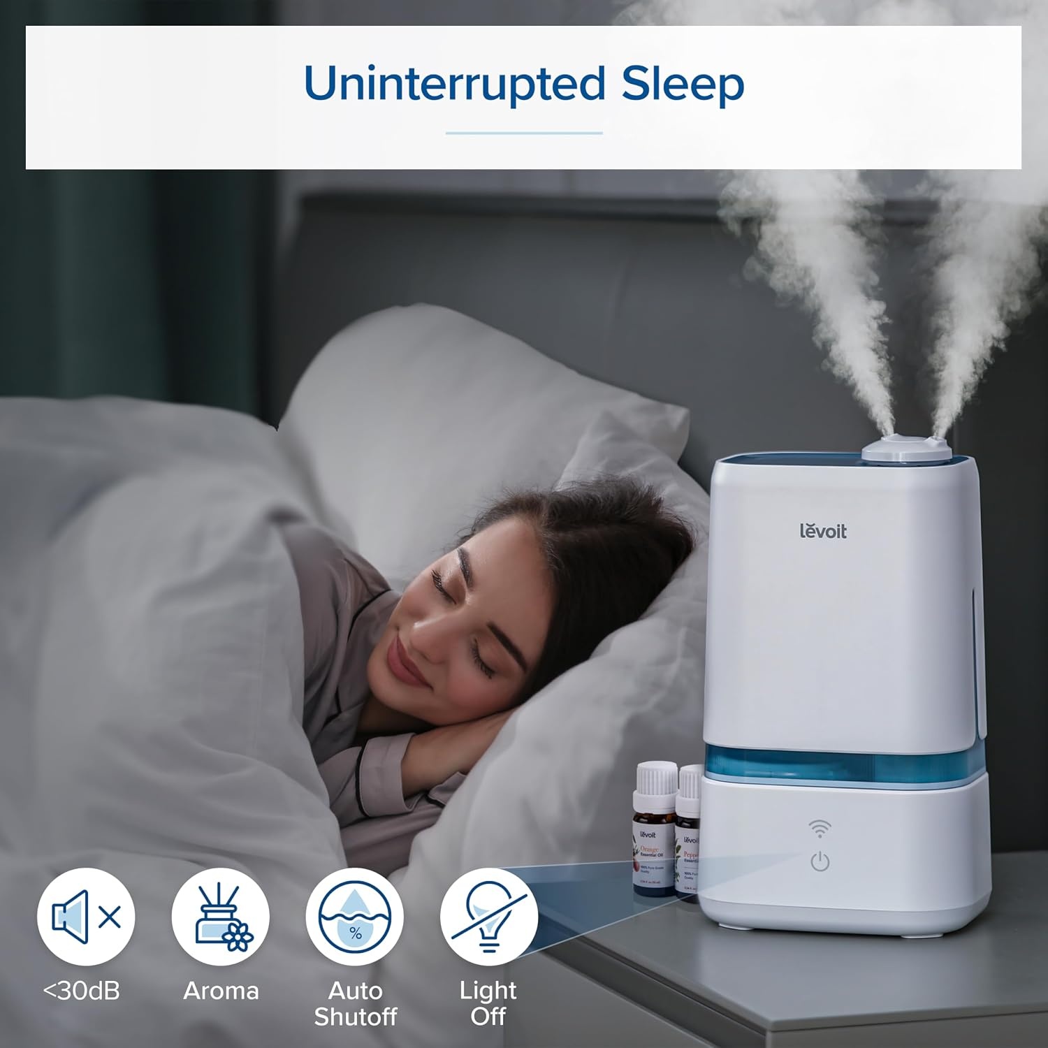 image:imageLEVOIT 4L Humidifiers for Bedroom Large Room amp Essential Oil Diffuser Quiet Cool Mist for Home Baby and Plants Last up to 40Hours Dual 360 Rotation Nozzles Handle Design Auto Shut Off BlueWhite and Blue