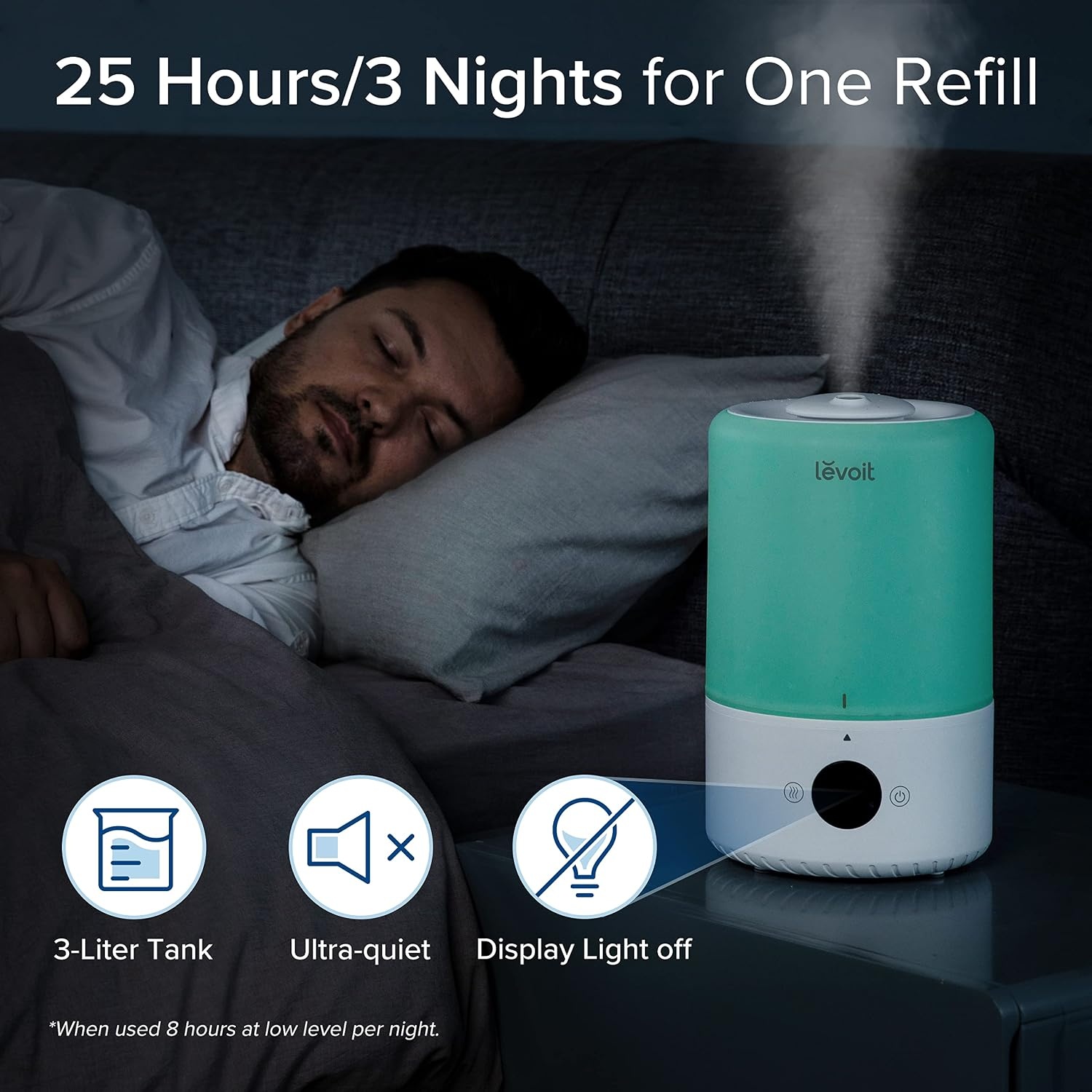 image:imageLEVOIT Smart Cool Mist Top Fill Humidifiers for Bedroom with Sensor Auto Humidity Setting APP amp Voice Control Essential Oil Diffuser Ultra Quiet Operation Super Easy to Use and Clean 3L Green