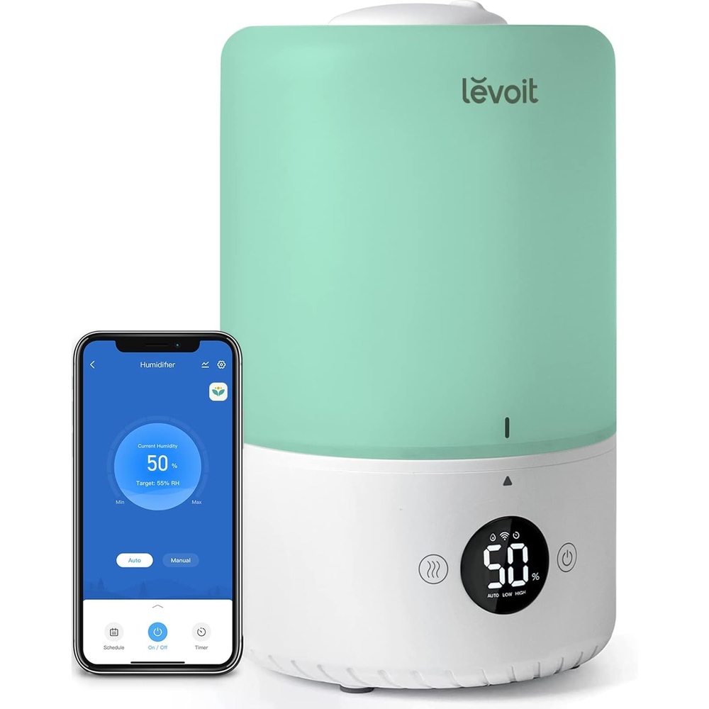 image:imageLEVOIT Smart Cool Mist Top Fill Humidifiers for Bedroom with Sensor Auto Humidity Setting APP amp Voice Control Essential Oil Diffuser Ultra Quiet Operation Super Easy to Use and Clean 3L Green